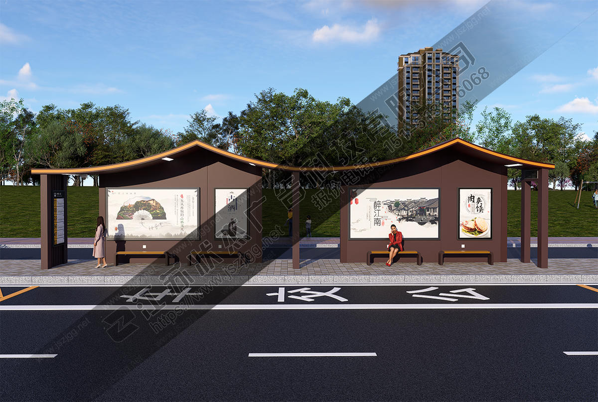 加長復(fù)古公交車站候車亭圖片