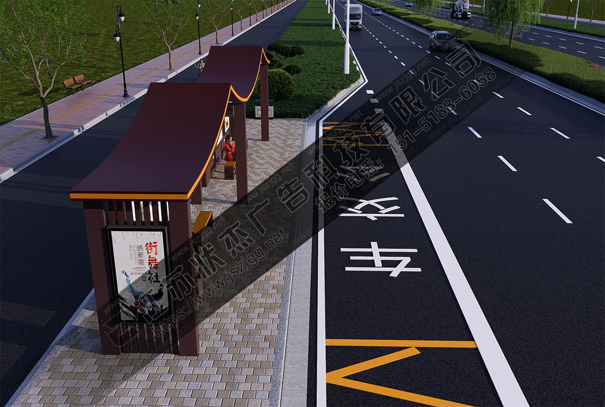 加長復(fù)古公交車站候車亭圖片